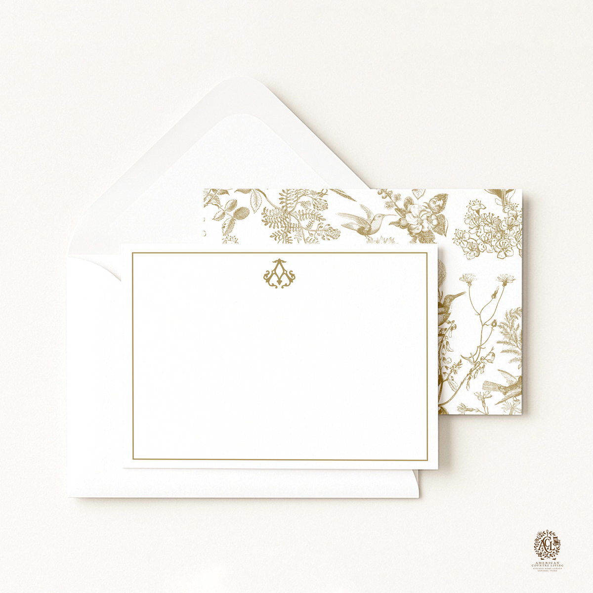 Hummingbird Toile Notecards with Personalized Monogram