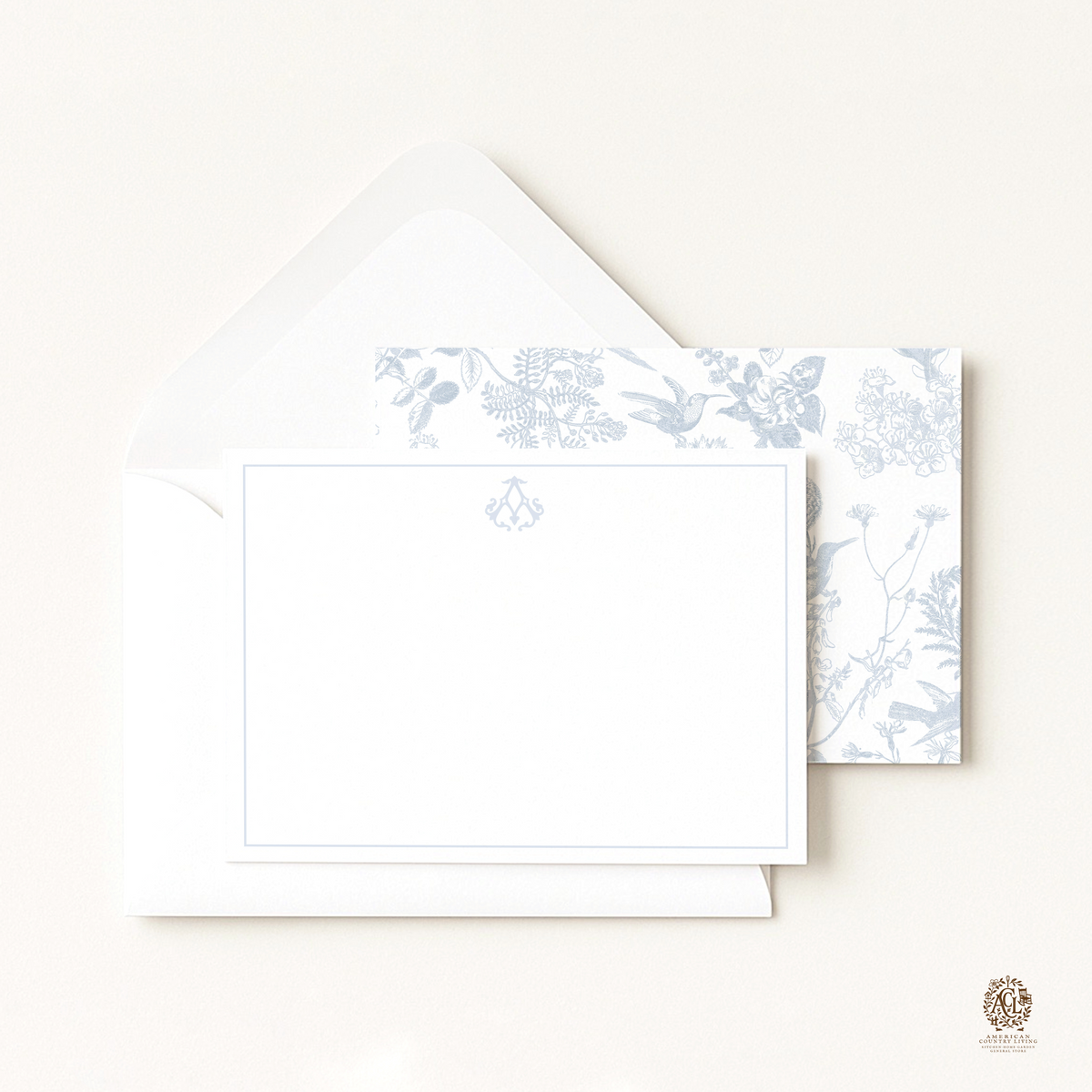 Hummingbird Toile Notecards with Personalized Monogram