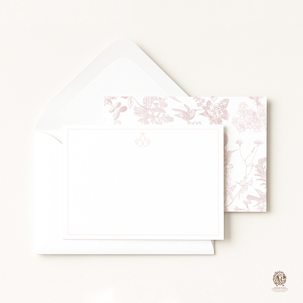 Hummingbird Toile Notecards with Personalized Monogram